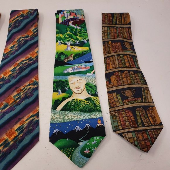 Vintage Lot of 4 J.Garcia Billy Joel Silk Neckties Mens 90s USA Books Music Art - Picture 3 of 5